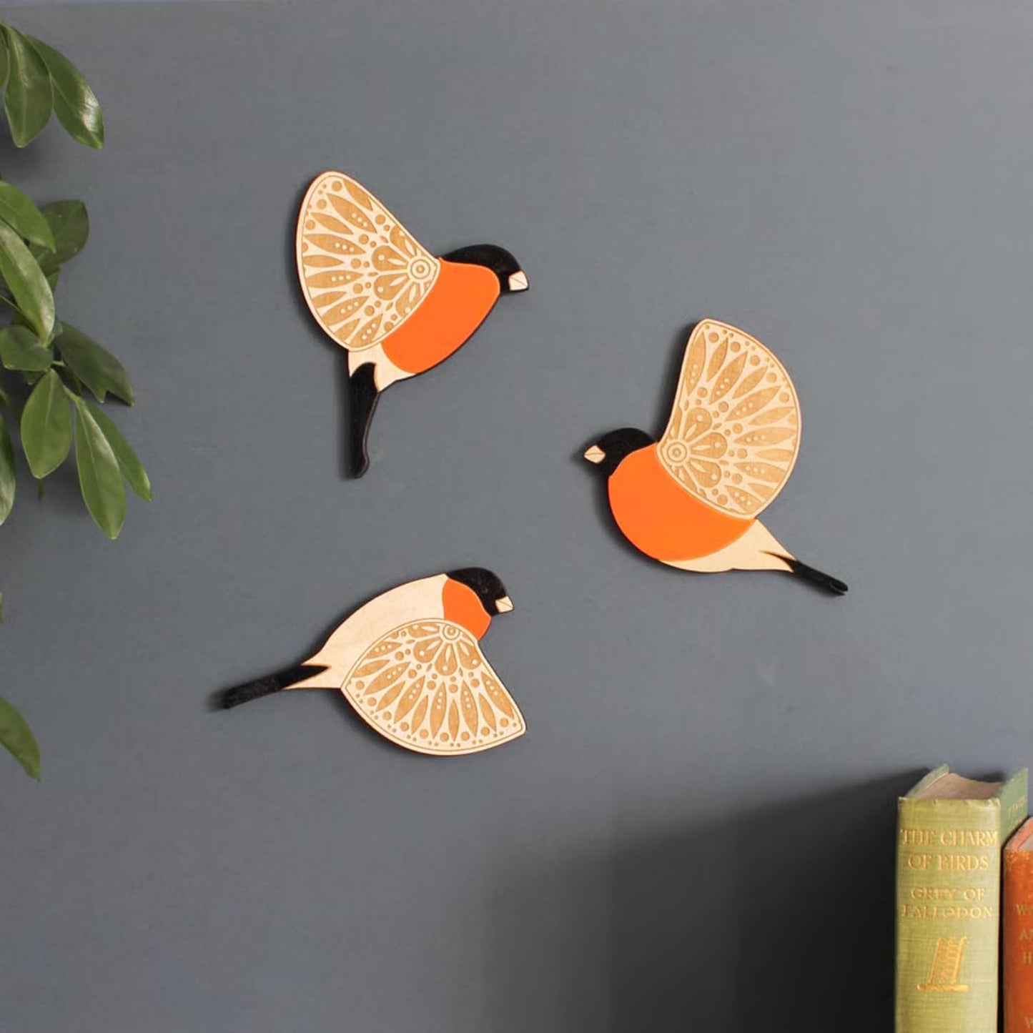 Set of 3 Cute Embossed Wooden Bird Wall Hangings – 10 Inch