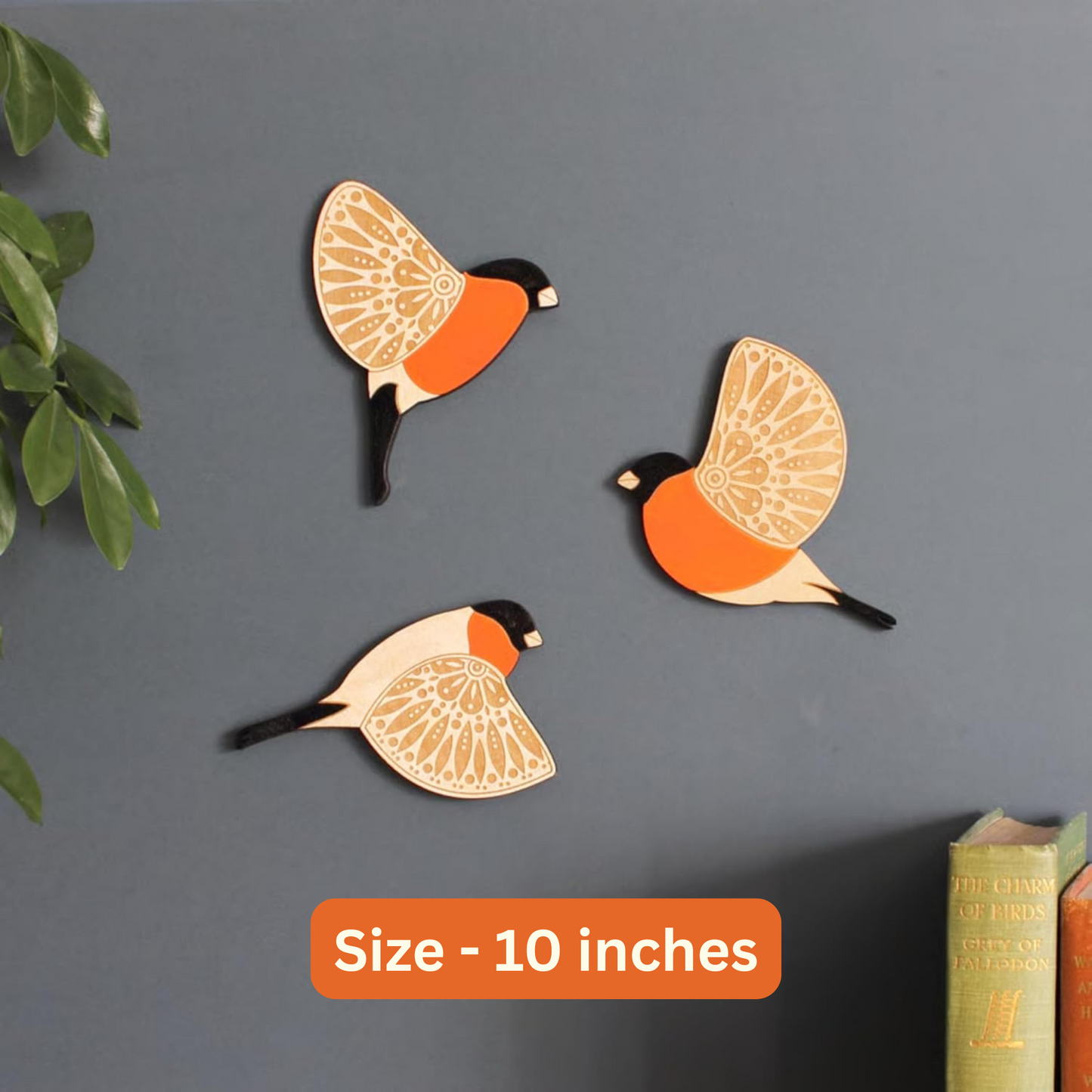 Set of 3 Cute Embossed Wooden Bird Wall Hangings – 10 Inch
