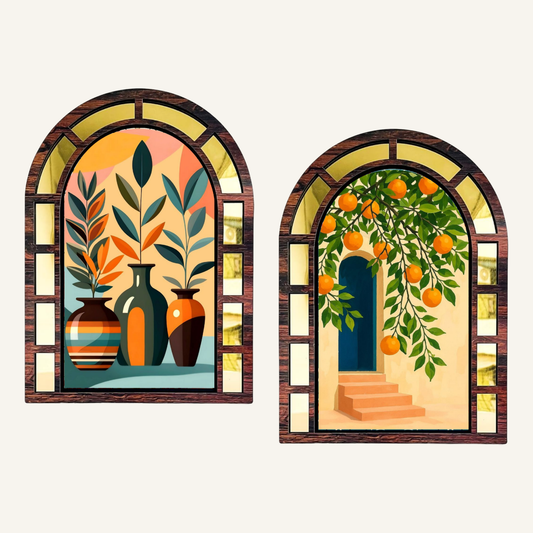 Vintage Charm Floral Jharokha styled Wall Hanging -Set of 2