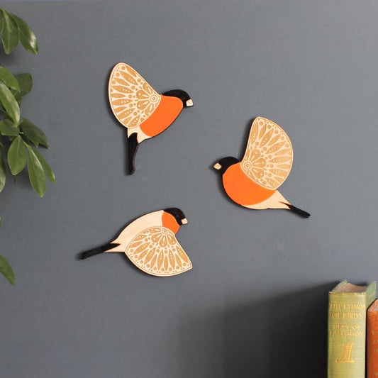 Set of 3 Cute Embossed Wooden Bird Wall Hangings – 10 Inch