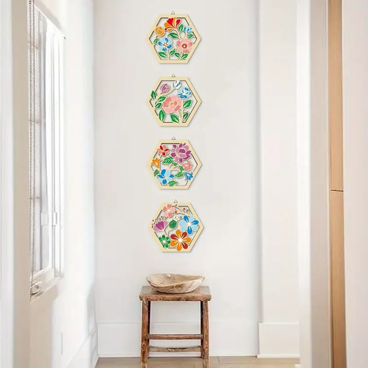 Hexagon Floral Wooden Wall Art